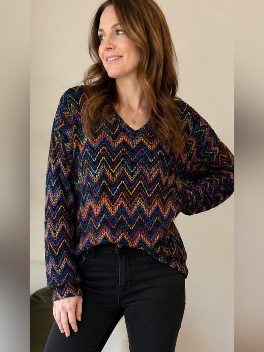 Michael Simon Multicolor Tweed Knit Top with Jewel Tones